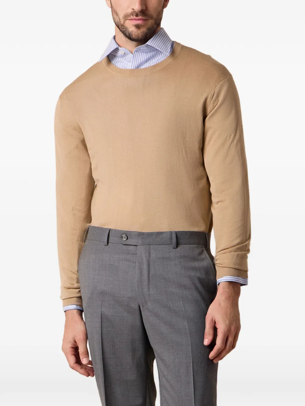 Brooks Brothers Trui met geribbelde afwerking en ronde hals Bruin