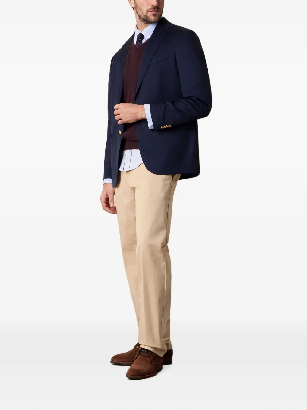 Brooks Brothers Blazer met enkele rij knopen en gouden knoop Blauw