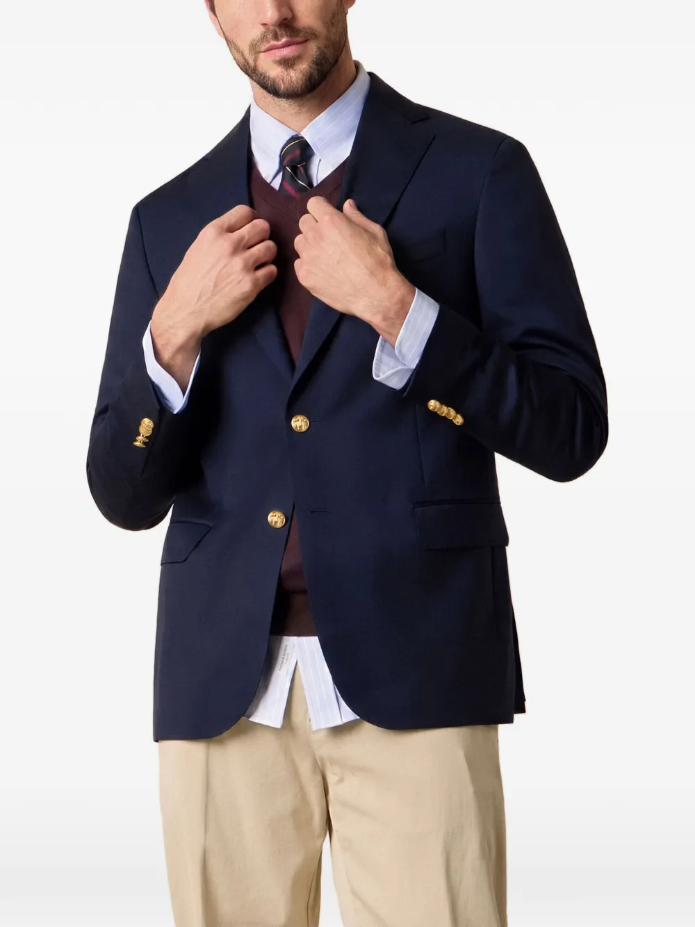 Brooks Brothers Blazer met enkele rij knopen en gouden knoop Blauw