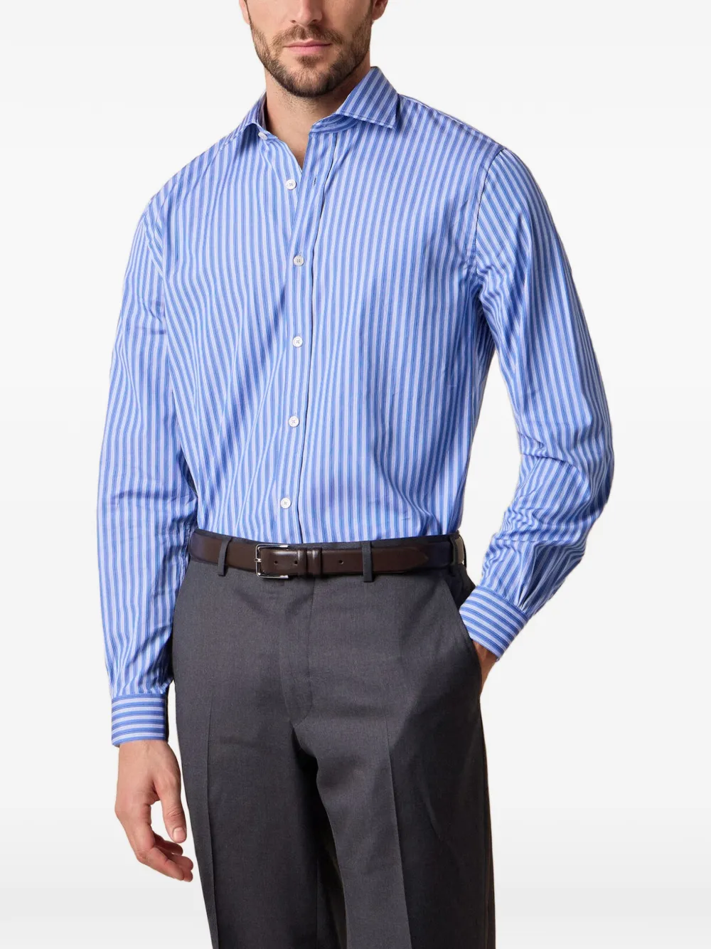 Brooks Brothers Slim-fit gestreept popeline overhemd Blauw