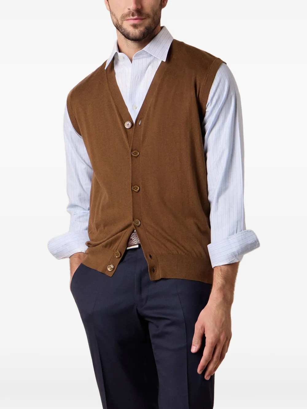 Brooks Brothers button-front V-neck sweater vest Bruin