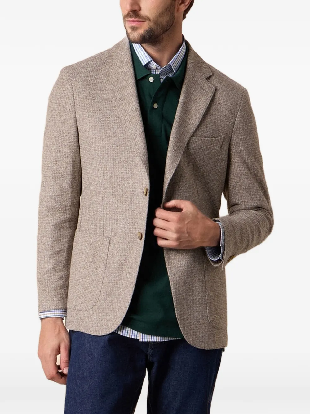 Brooks Brothers Jersey blazer met pied-de-poule print Beige
