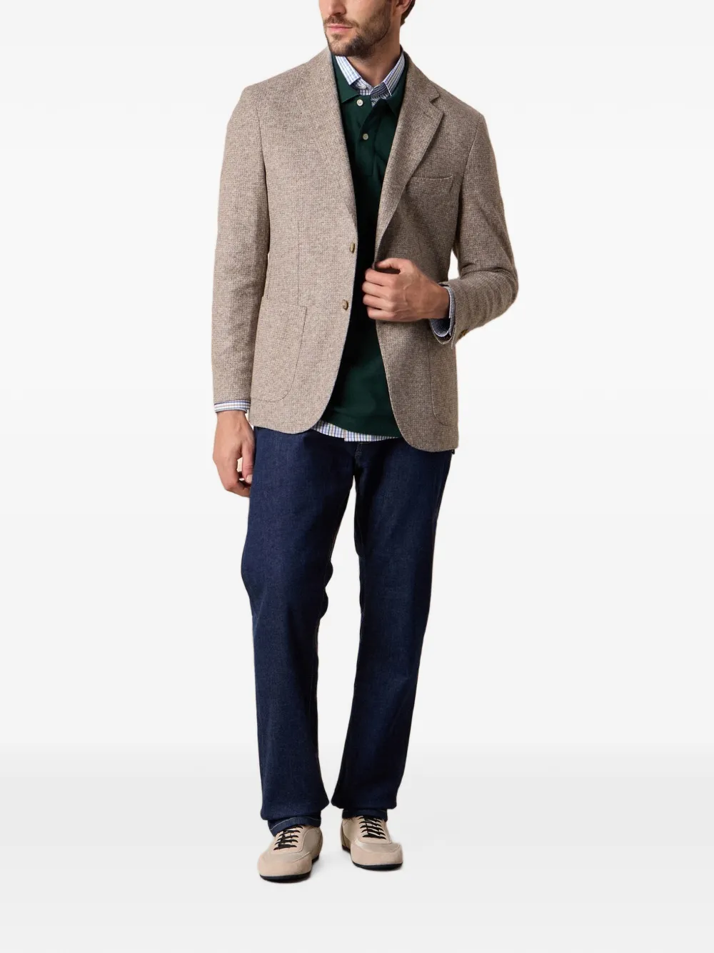 Brooks Brothers Jersey blazer met pied-de-poule print Beige