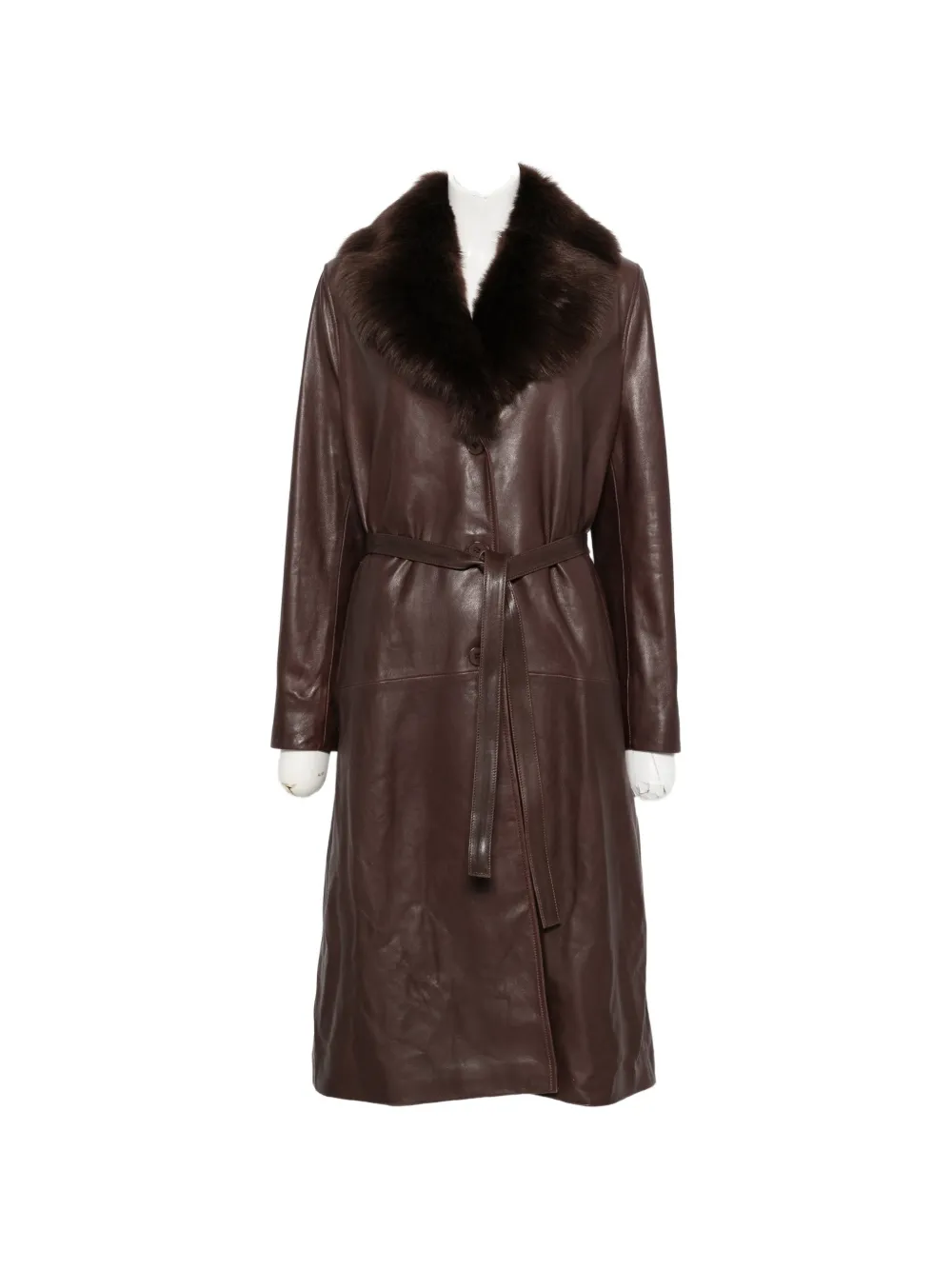 Nour Hammour Niven fur-collar leather coat - Marrone