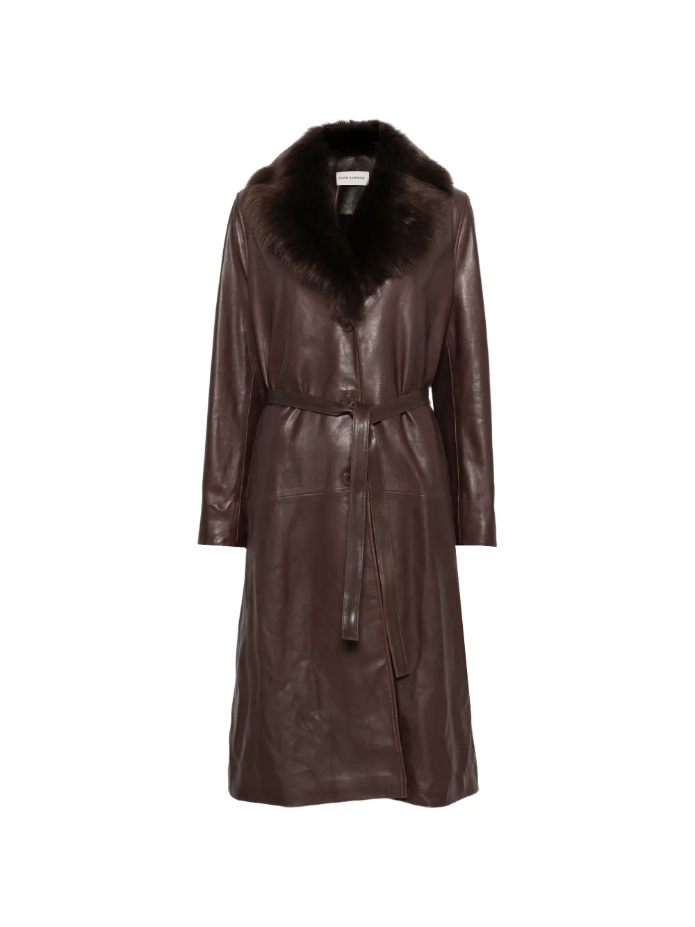 Nour Hammour Niven fur-collar leather coat - Marrone
