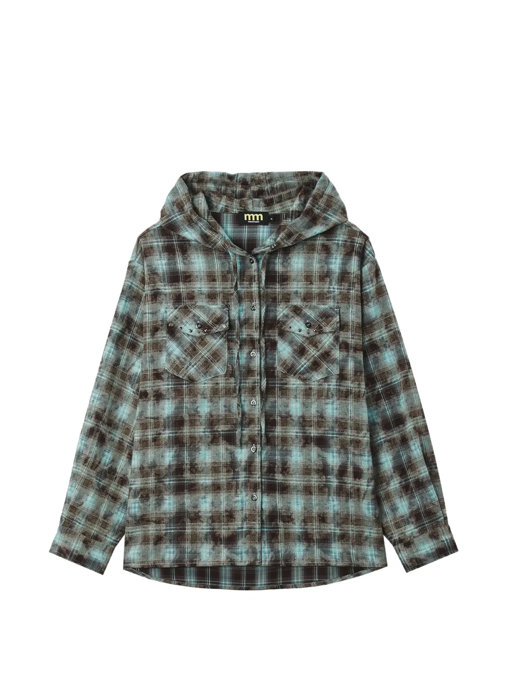 Mini Cream check-print hooded shirt