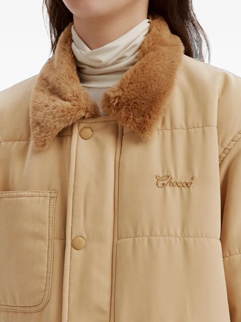CHOCOOLATE quilted faux-fur collar jacket Beige