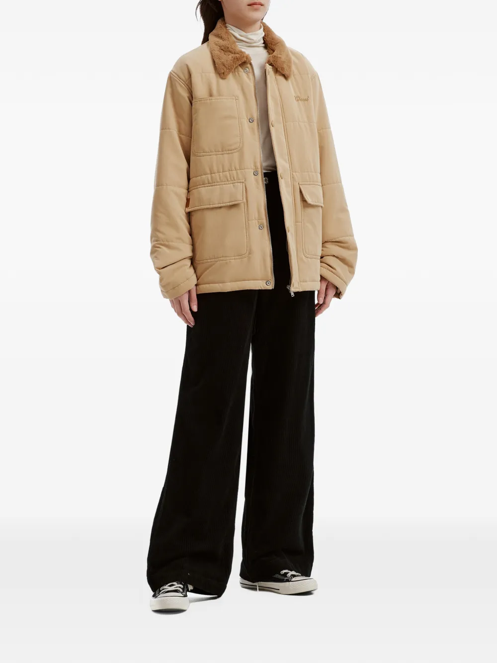 CHOCOOLATE quilted faux-fur collar jacket Beige