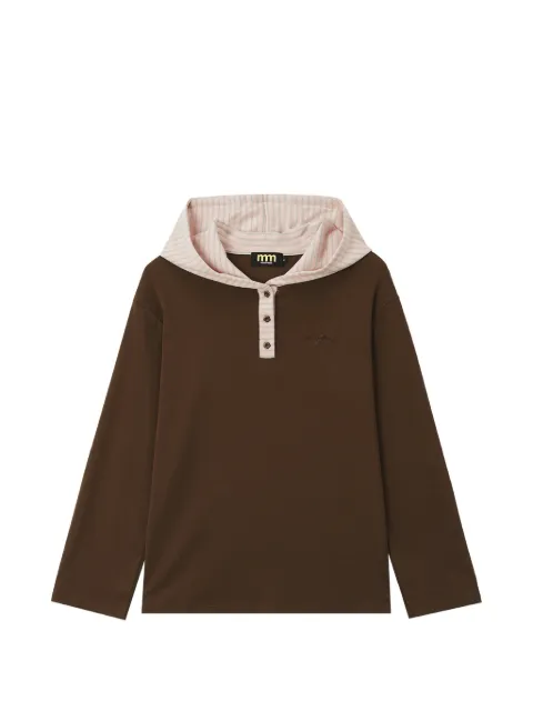 Mini Cream striped-hood logo-embroidered hoodie