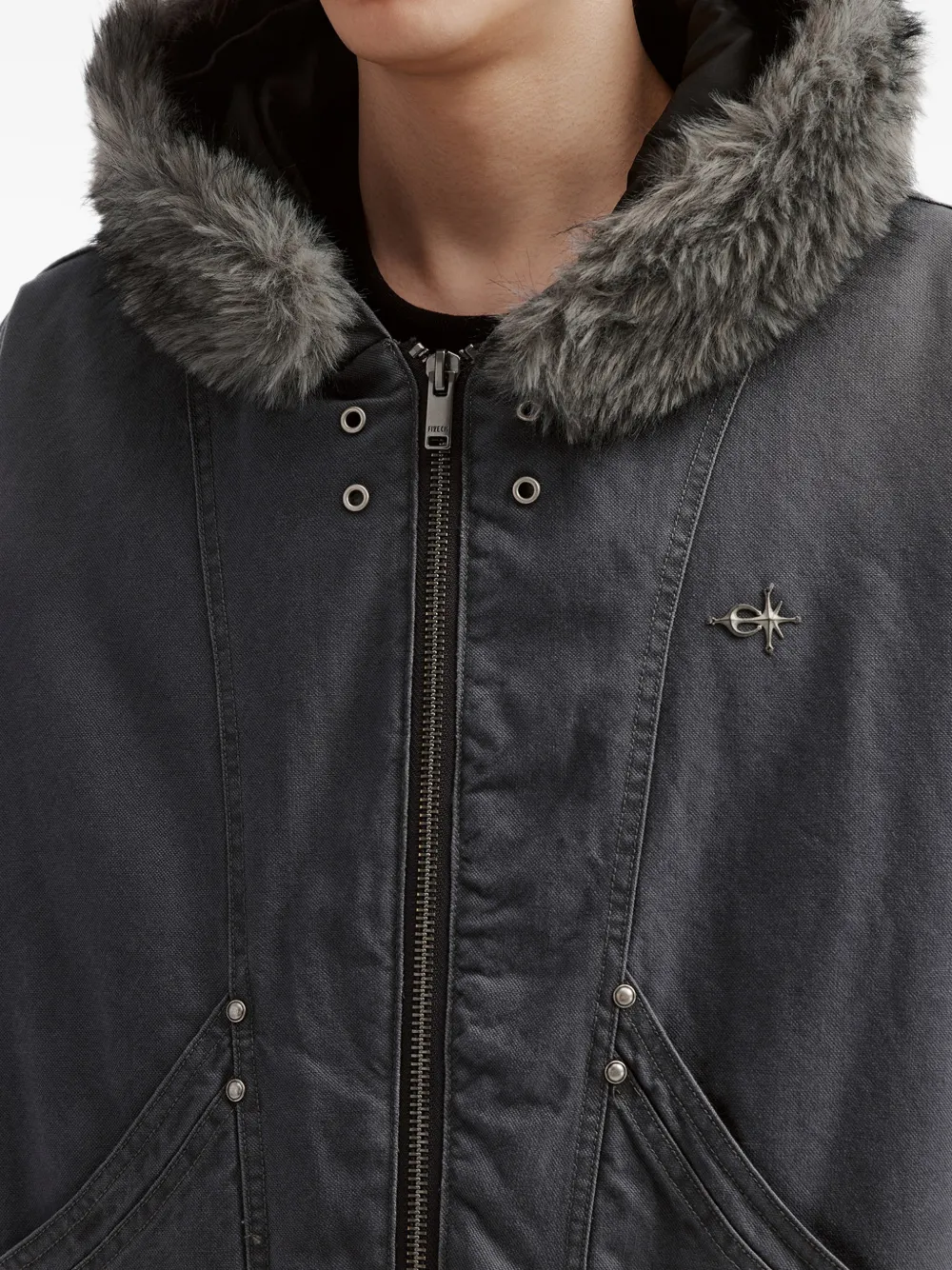 FIVE CM faux-fur trim hooded jacket Grijs