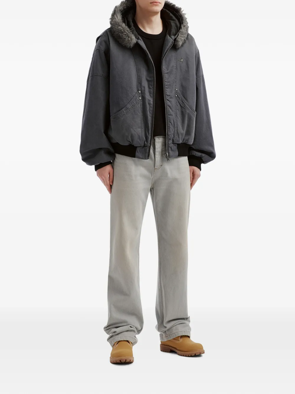 FIVE CM faux-fur trim hooded jacket Grijs