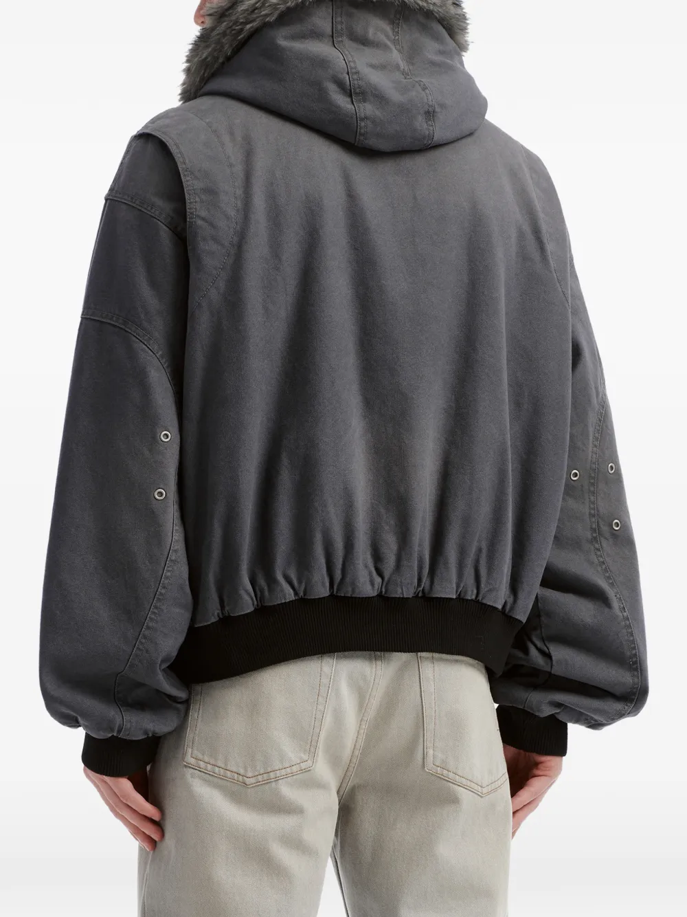 FIVE CM faux-fur trim hooded jacket Grijs