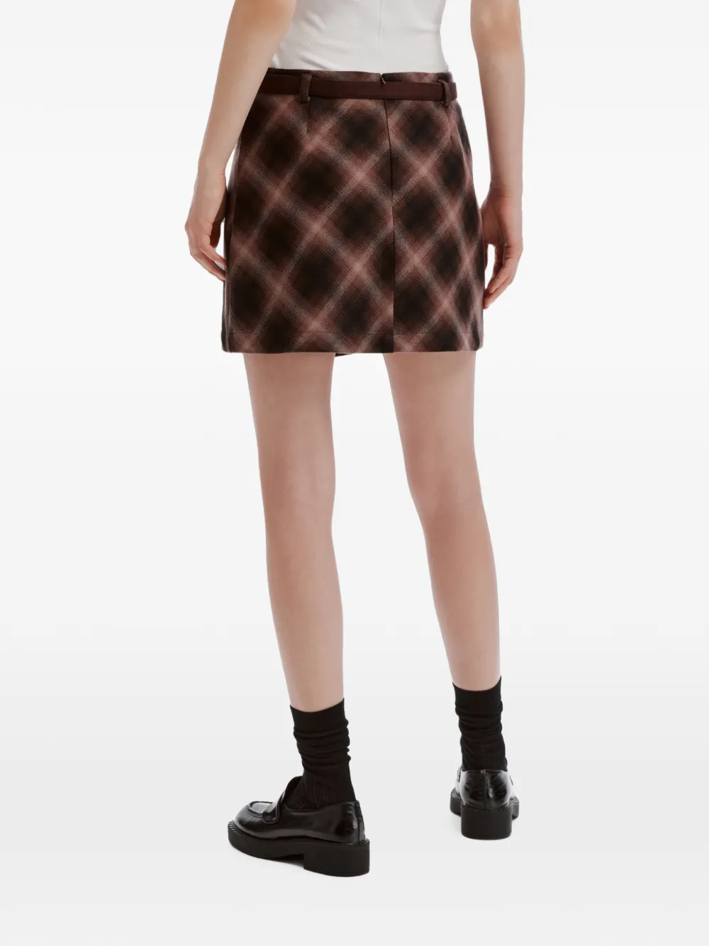 b+ab check-pattern belted mini skirt Bruin