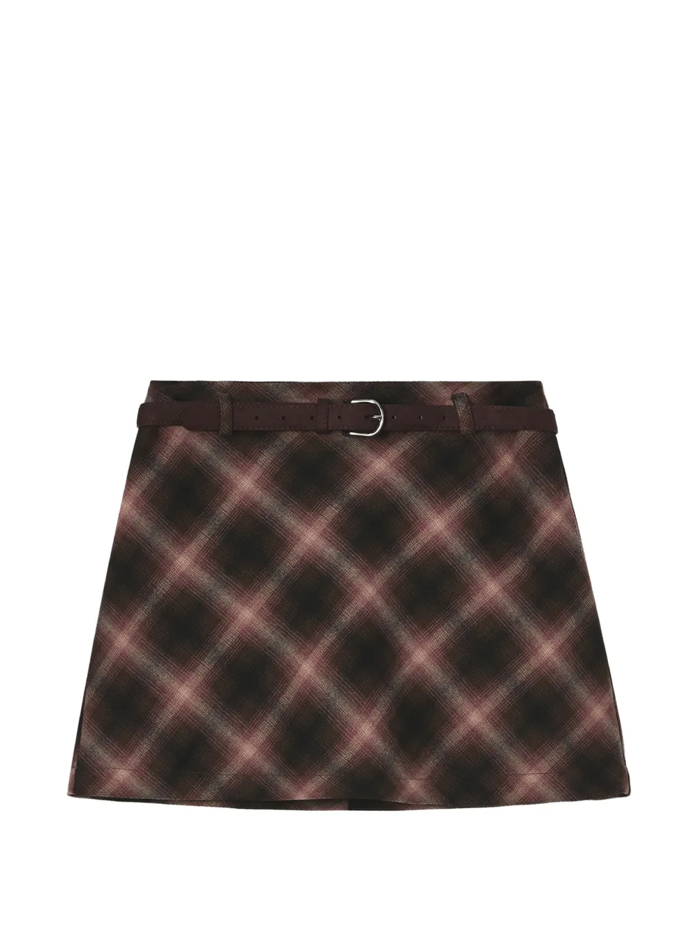 b+ab check-pattern belted mini skirt