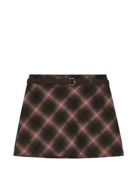 b+ab check-pattern belted mini skirt