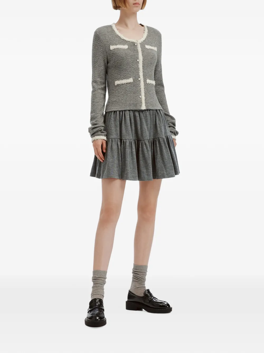 b+ab contrast-trim tiered skirt and top set Grijs