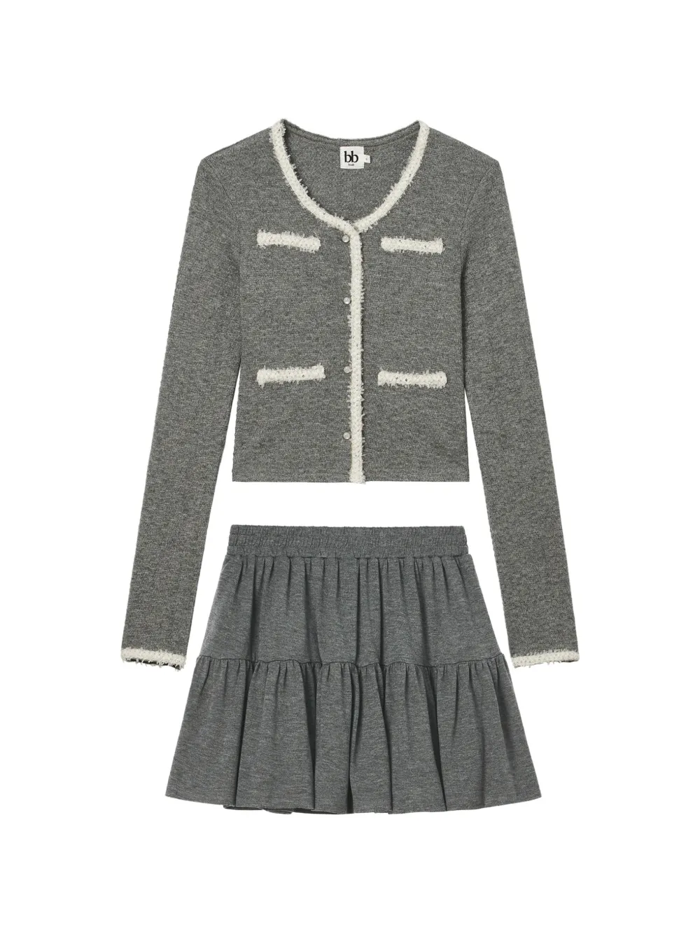 b+ab contrast-trim tiered skirt and top set