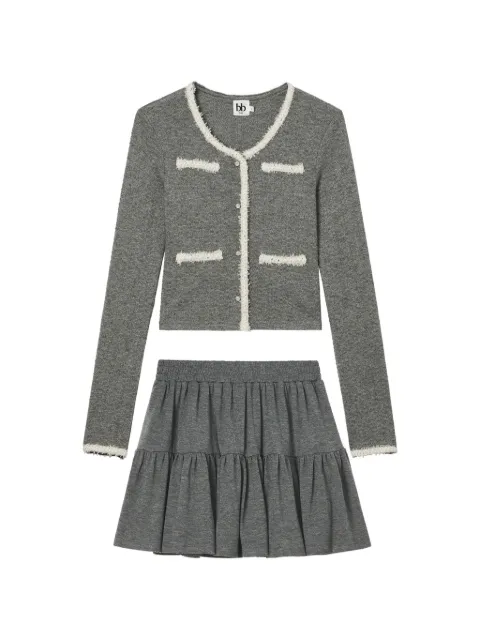 b+ab contrast-trim tiered skirt and top set