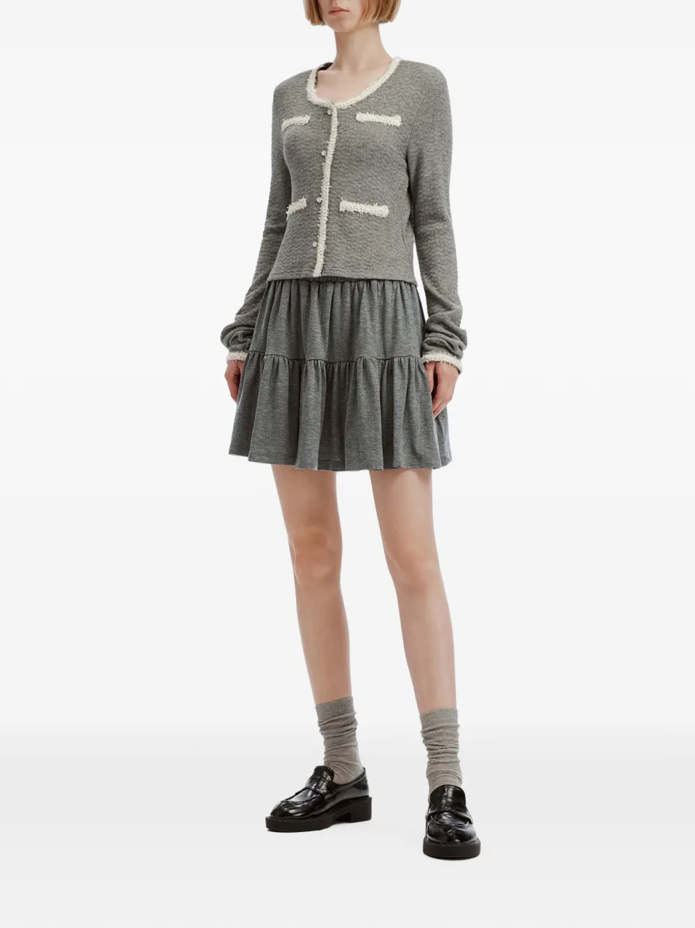 b+ab contrast-trim tiered skirt and top set Grijs