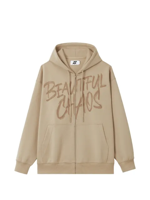 izzue hoodie con eslogan bordado y cierre