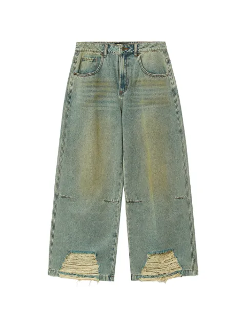 Mini Cream distressed wide-leg jeans