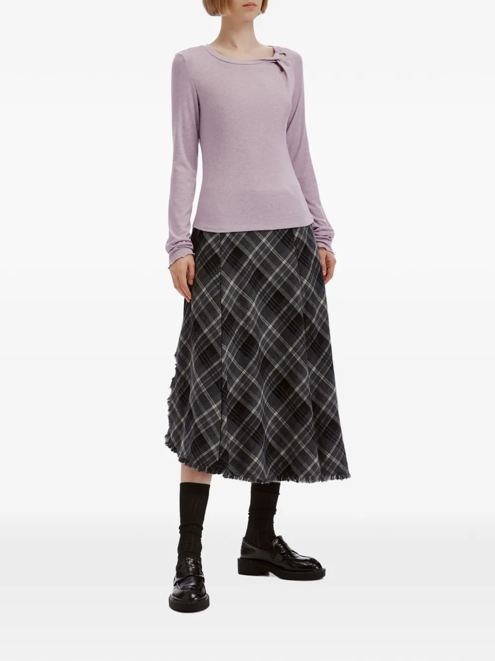 b+ab check-pattern asymmetric midi skirt Grijs