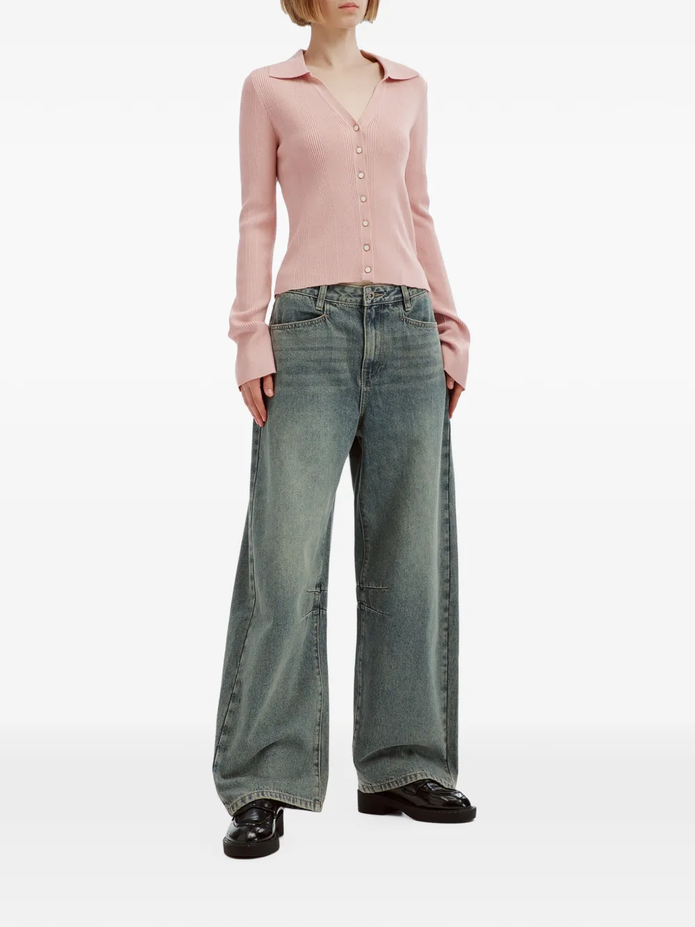 tout a coup faded-effect wide-leg jeans Blauw