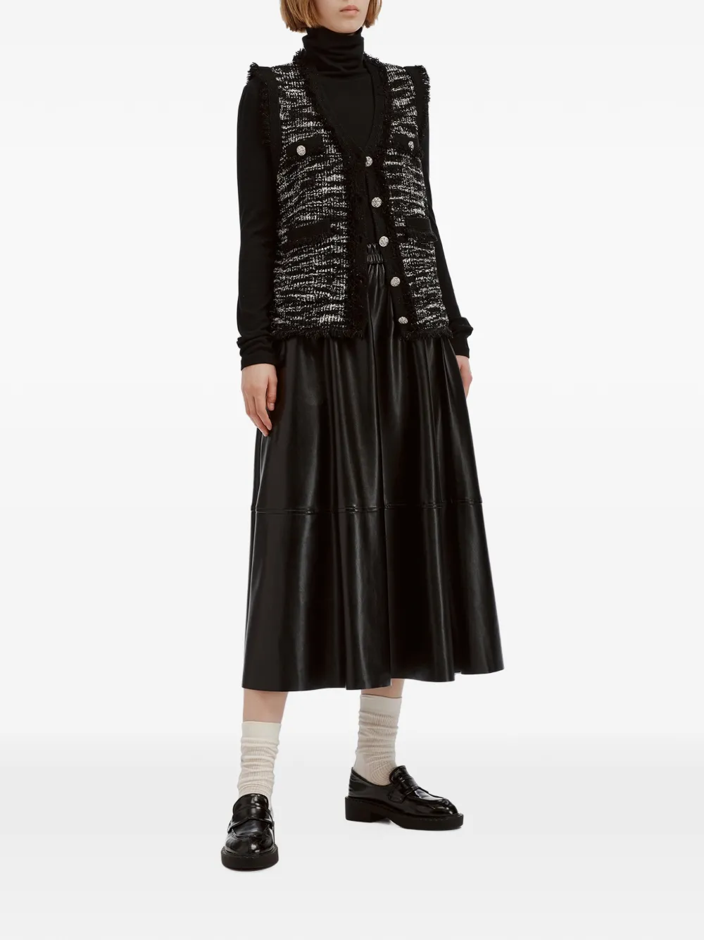 b+ab fringe-trim button-up gilet Zwart