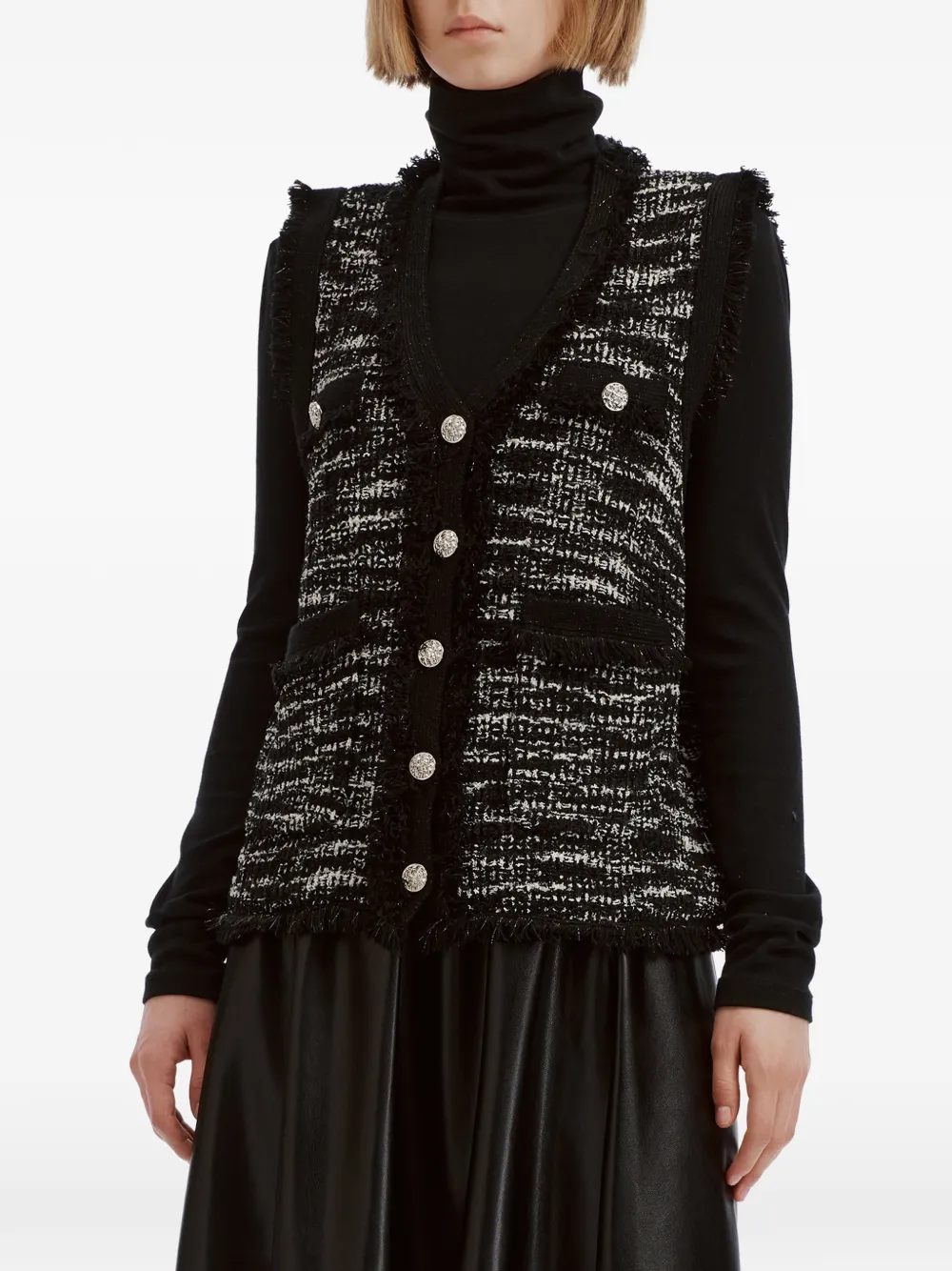 b+ab fringe-trim button-up gilet Zwart