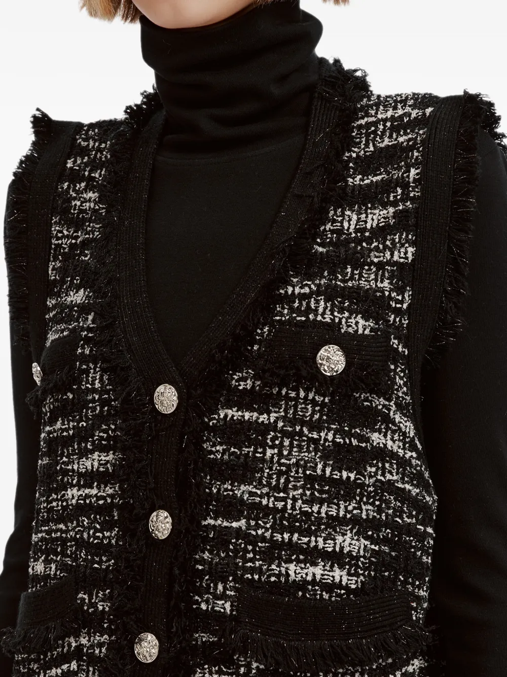 b+ab fringe-trim button-up gilet Zwart