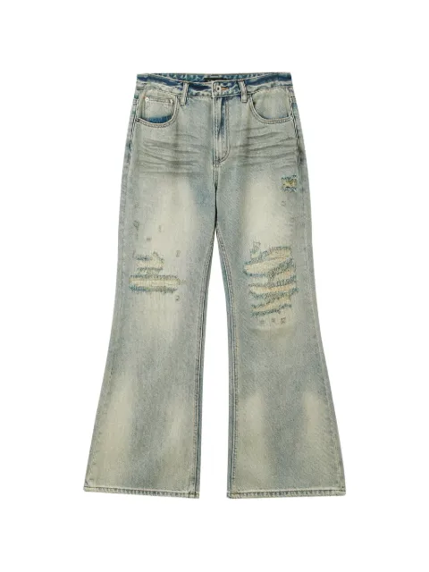 tout a coup jeans acampanados con efecto envejecido