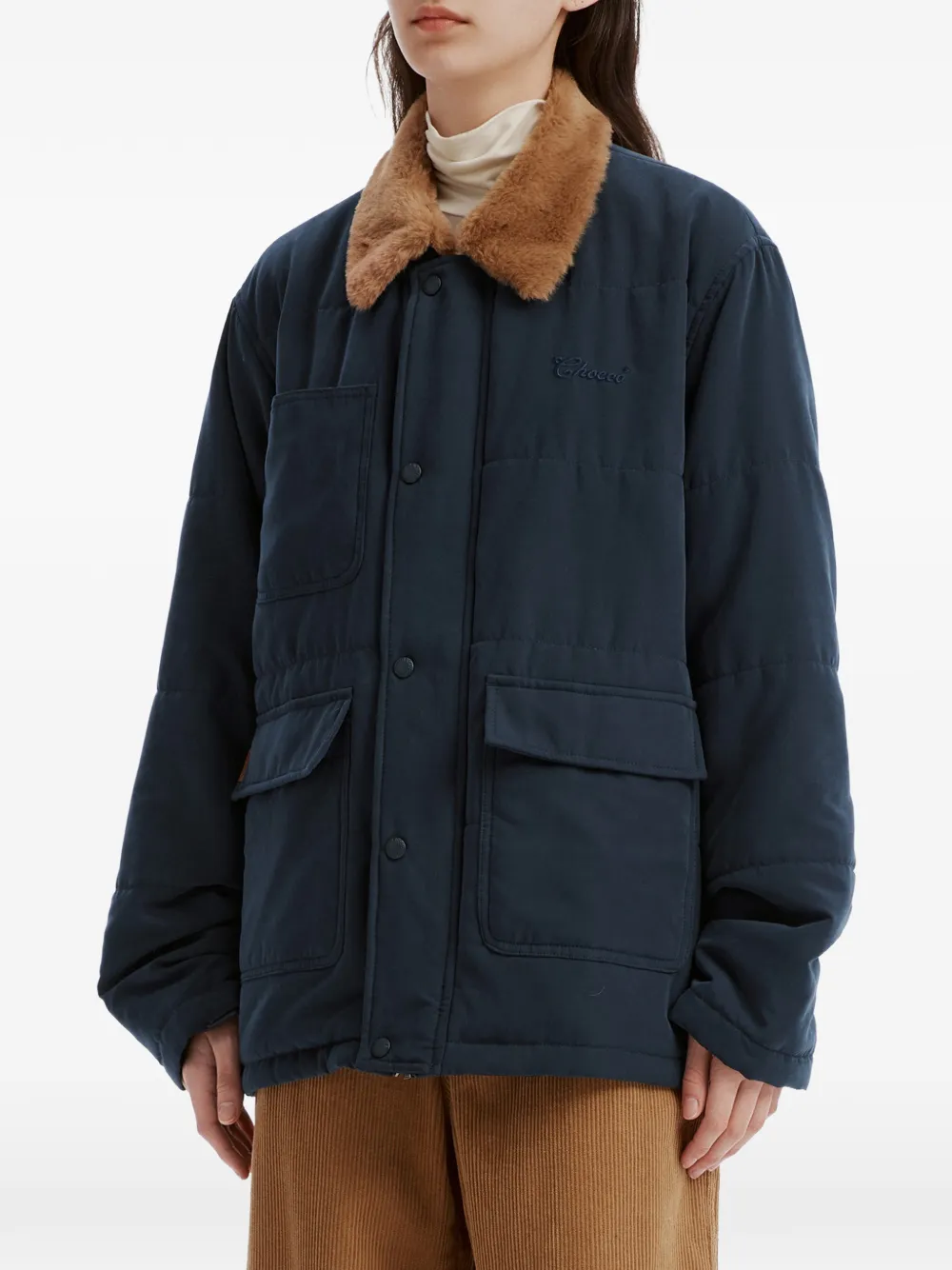 CHOCOOLATE faux-fur collar quilted jacket Blauw