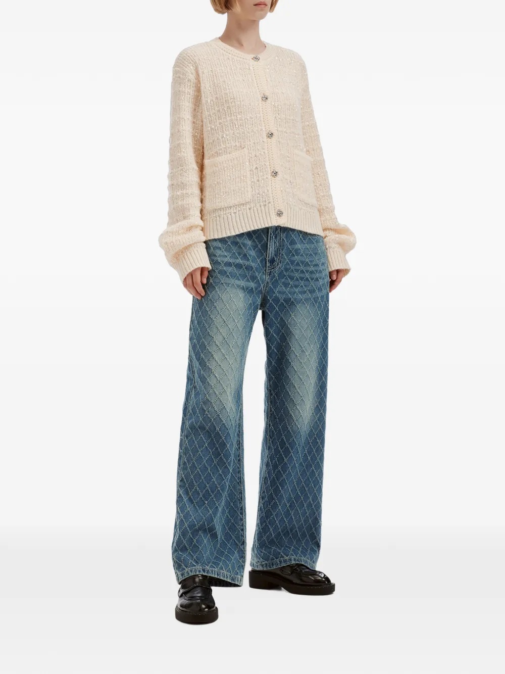 b+ab diamond-pattern wide-leg jeans Blauw