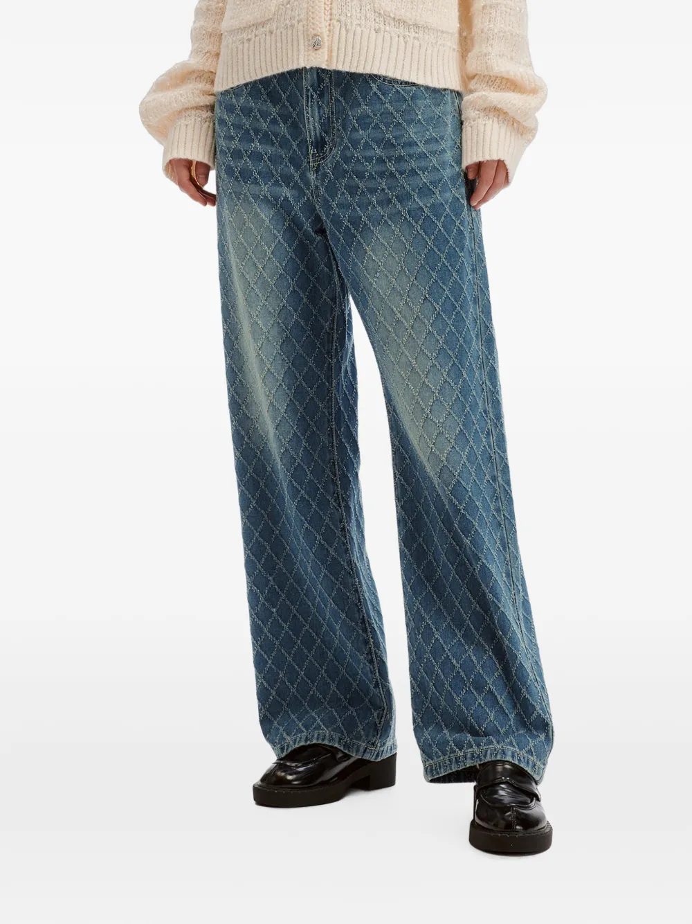 b+ab diamond-pattern wide-leg jeans Blauw