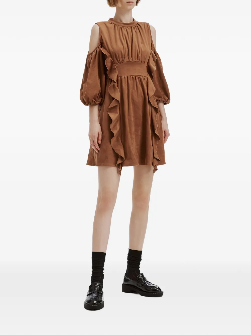 b+ab Off-shoulder mini-jurk Bruin