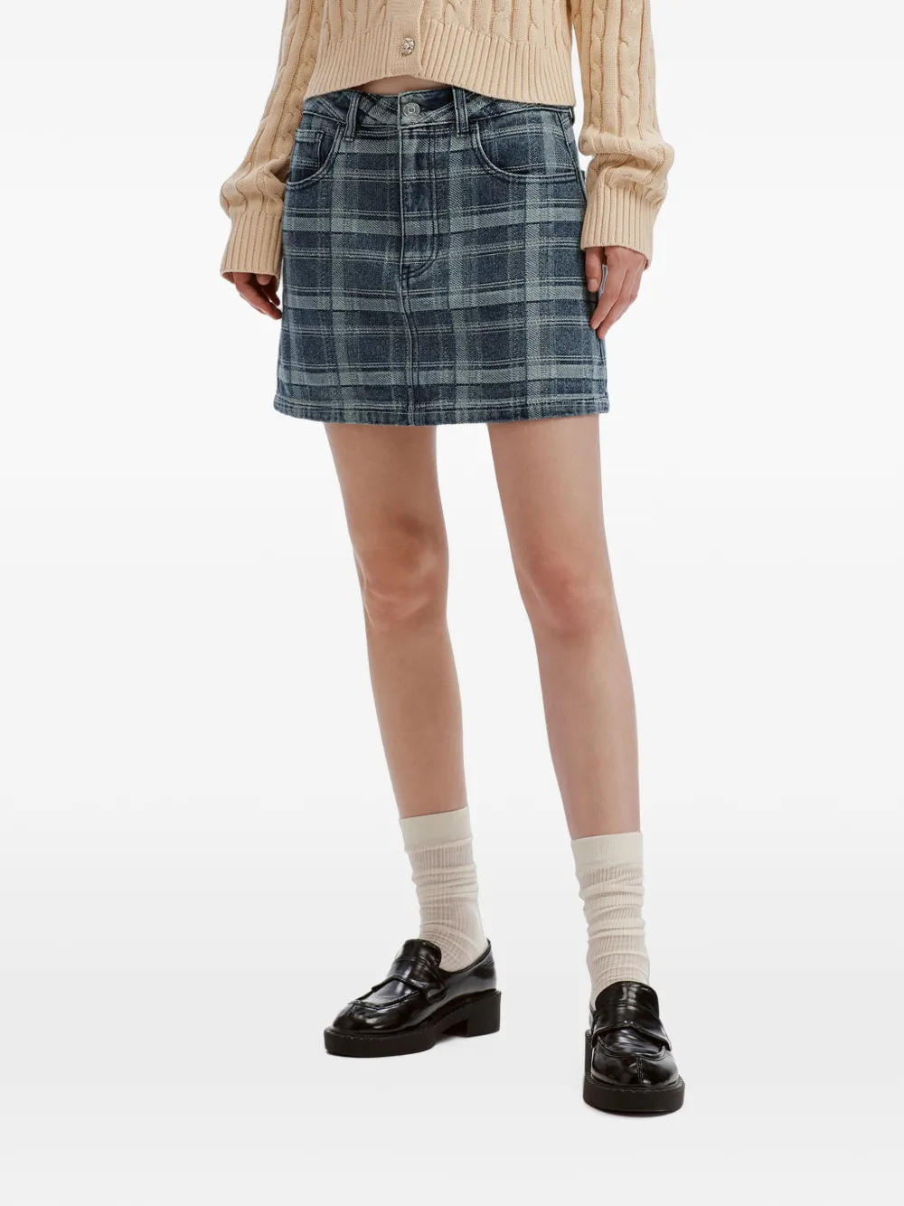 b+ab Geruite denim mini-rok Blauw