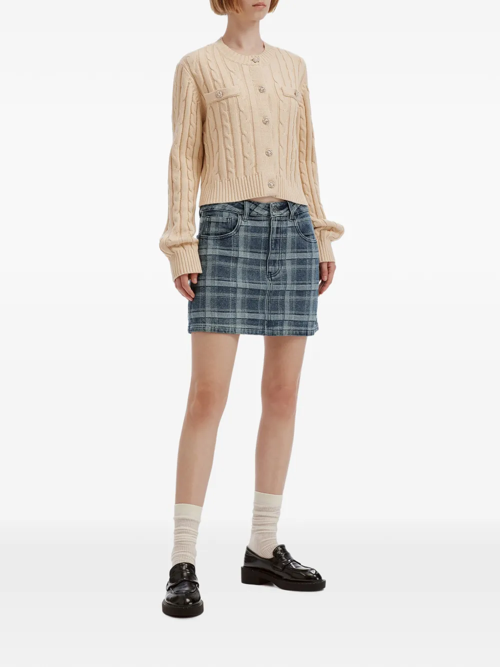 b+ab Geruite denim mini-rok Blauw