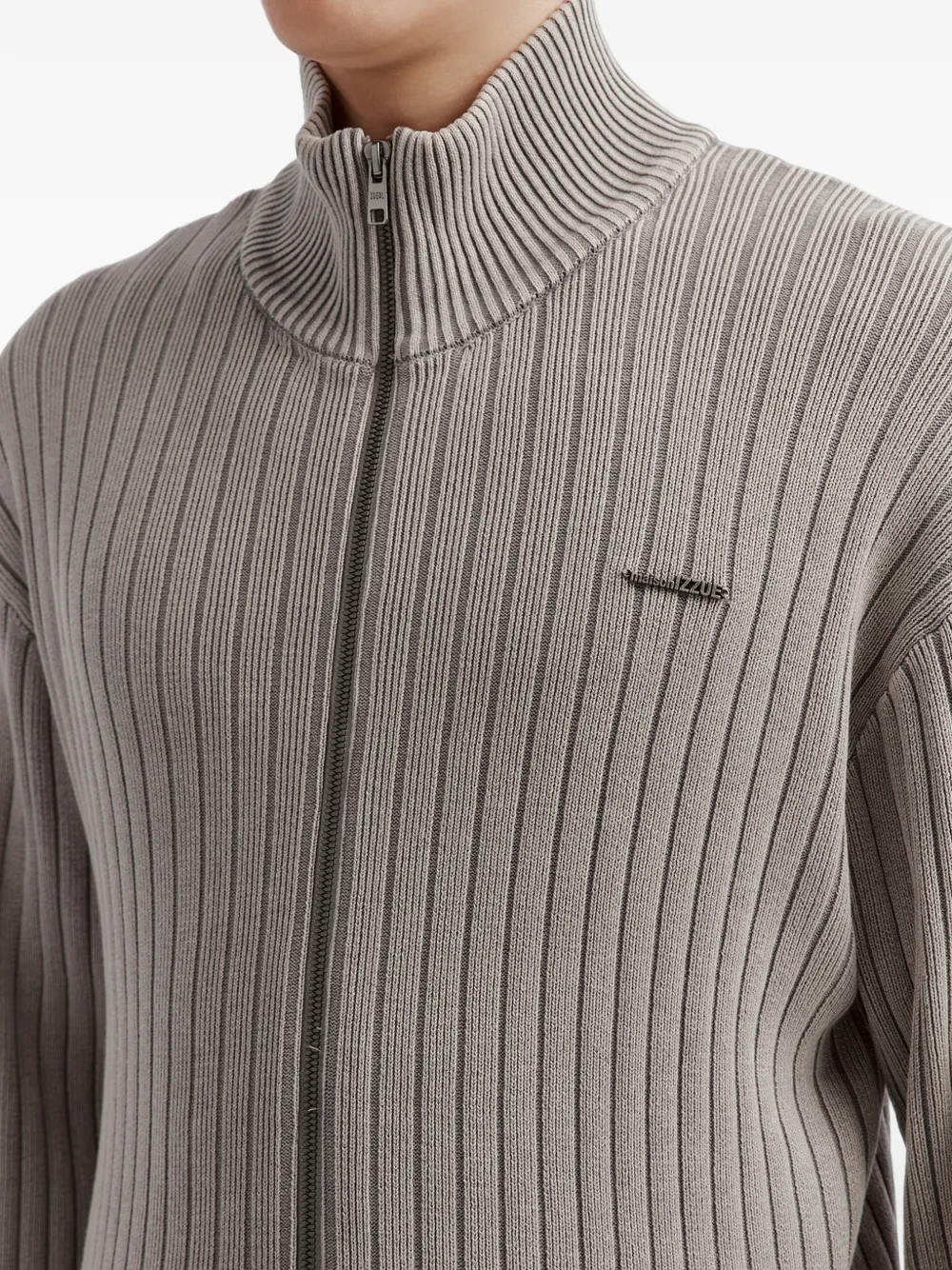 izzue ribbed-knit zip-up cardigan Grijs