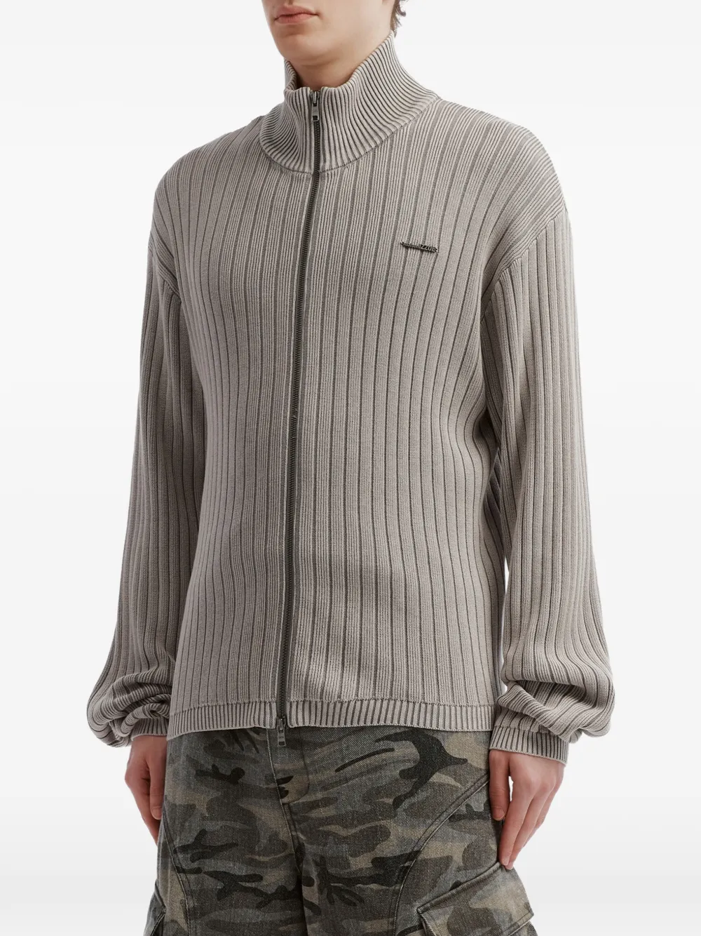 izzue ribbed-knit zip-up cardigan Grijs