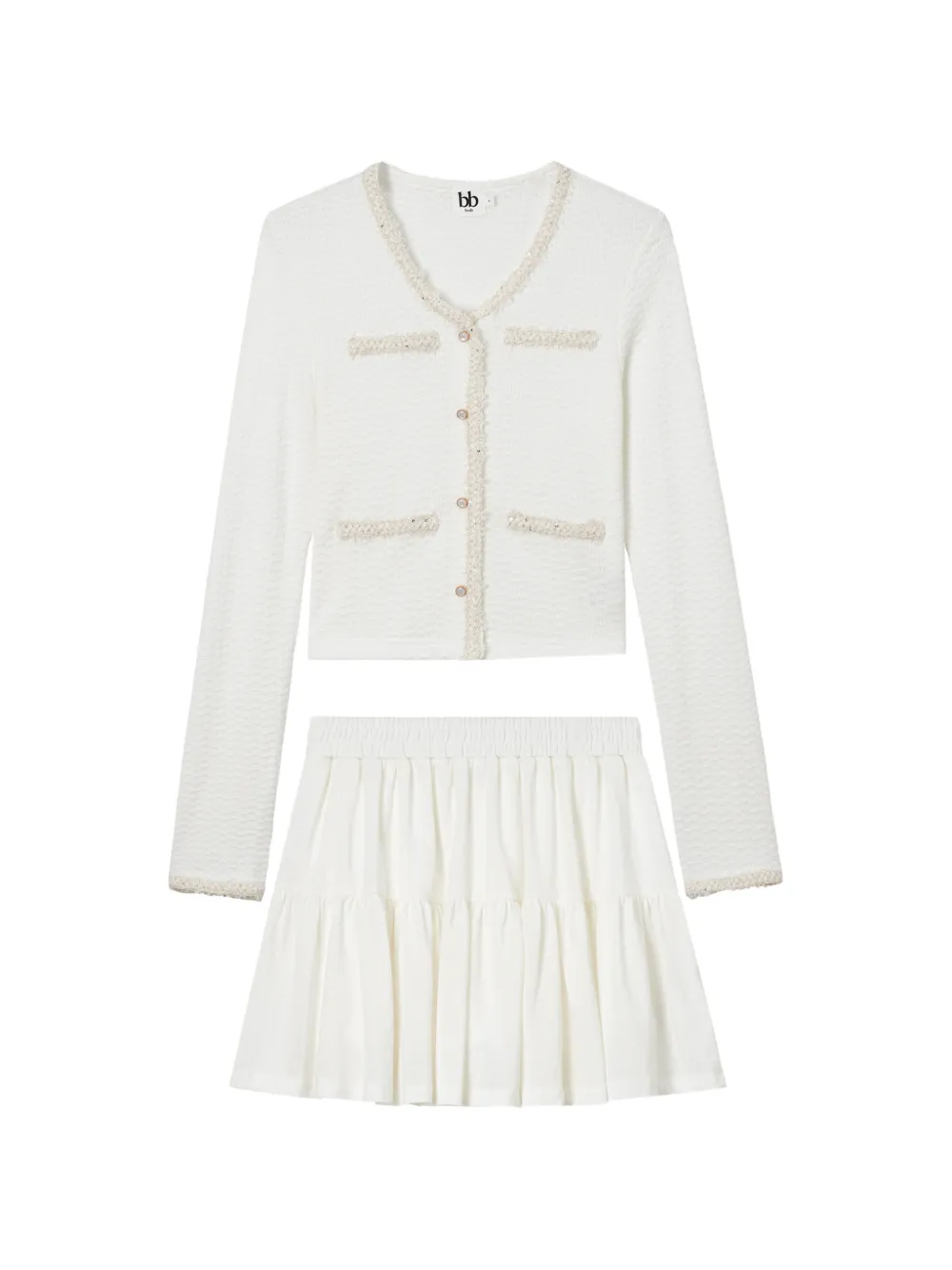 b+ab sequin-embellished ruffled cardigan and skirt set · S