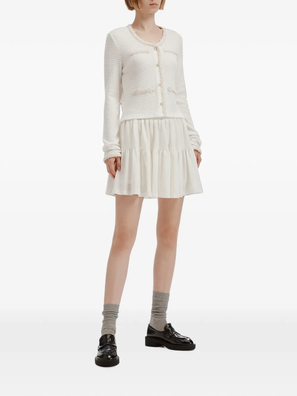 b+ab sequin-embellished ruffled cardigan and skirt set Beige
