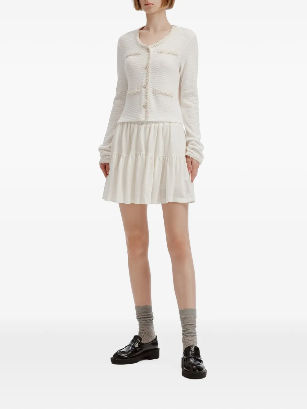 b+ab sequin-embellished ruffled cardigan and skirt set Beige