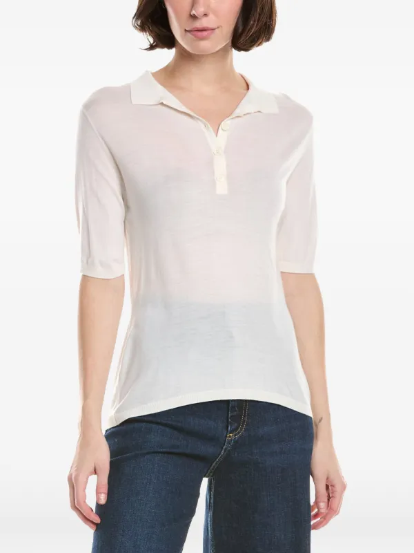 Eleventy Knit Half-sleeve Polo Shirt in Neutrals