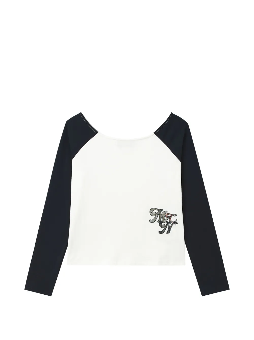 Mini Cream raglan-sleeve logo-patch T-shirt