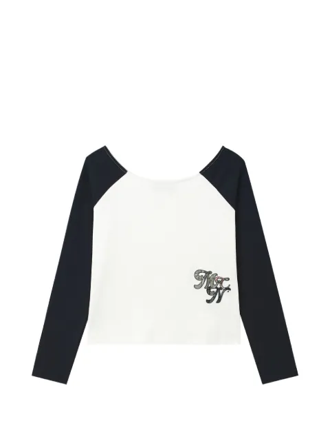 Mini Cream raglan-sleeve logo-patch T-shirt