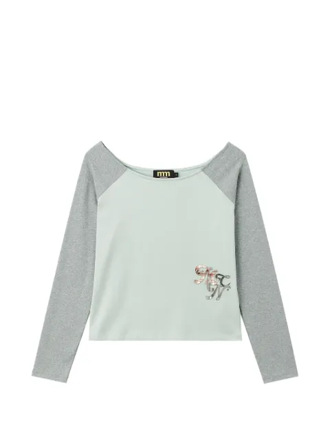 Mini Cream raglan-sleeve off-shoulder T-shirt