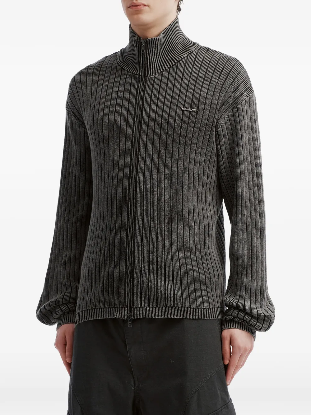 izzue ribbed-knit zip-up sweater Grijs