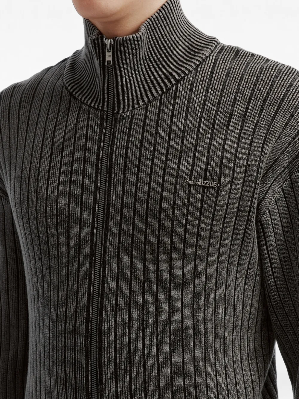 izzue ribbed-knit zip-up sweater Grijs