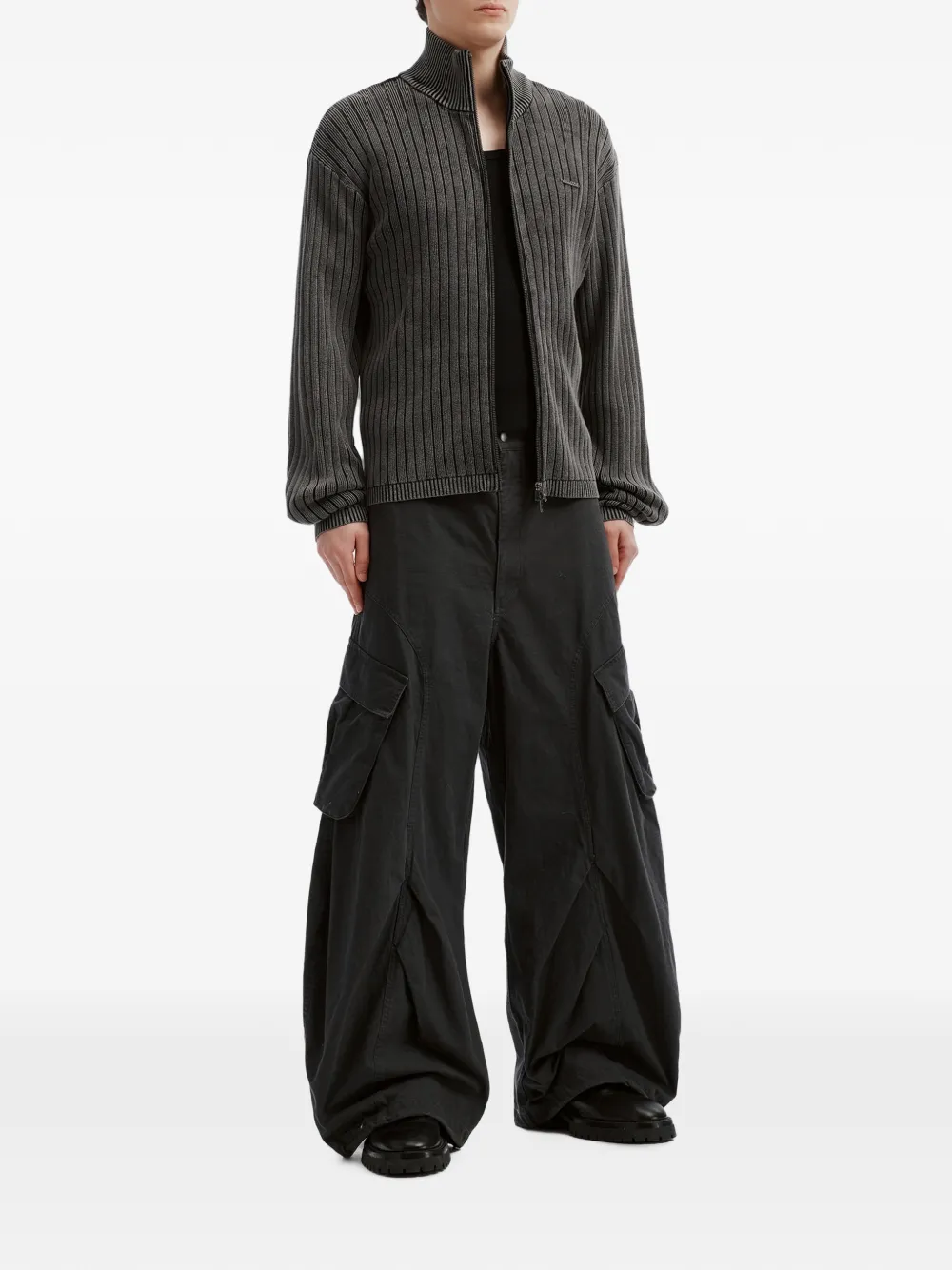 izzue ribbed-knit zip-up sweater Grijs