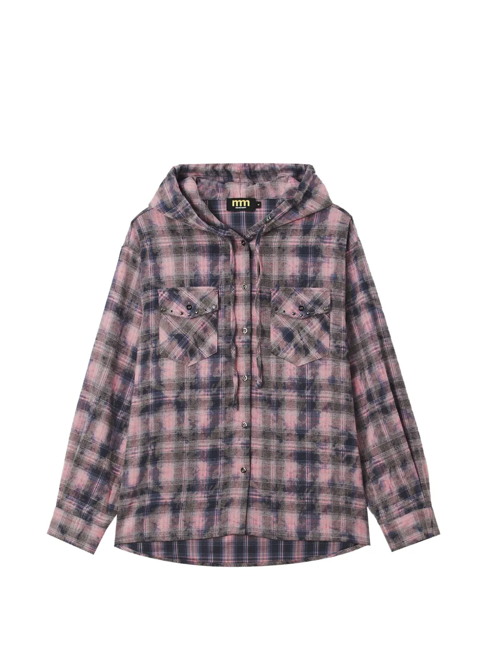 Mini Cream check-pattern hooded shirt